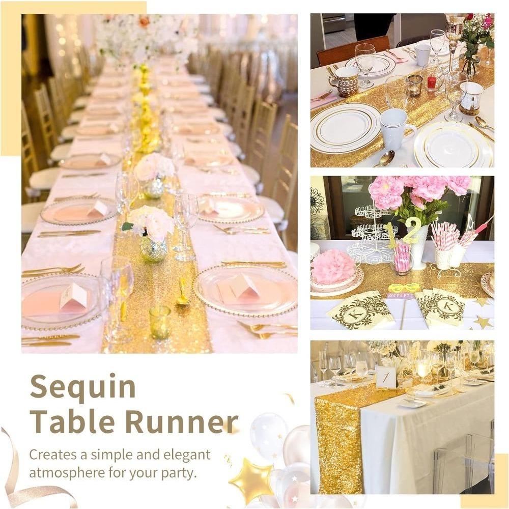 Table Runners 4 Pieces 30x180cm Glitter Dining Table Runner Sequin Table Cover Runners for Party Wedding Birthday Bridal Shower Decorations
