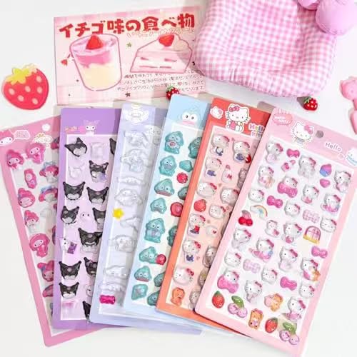 

Kindao 3D Stickers Set 6 Sheets Cute Stylish Decorative Stickers for Girls Christmas Birthday Craft Phone Notebook Decorations