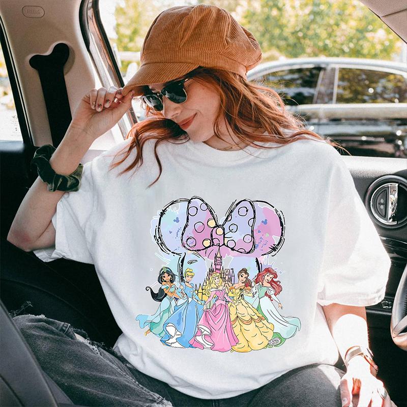 Princesses Minnie Head Printed Unisexs TShirt Pure Cotton Short Sleeve Casual Tops Cartoon Clothing