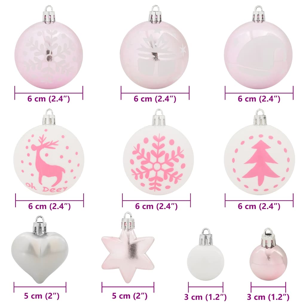 Christmas Ornament Set 40 Pcs White and Pink Plastic