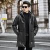 Haining Genuine Leather Down Jacket Men's Medium and Long White Duck Down First Layer Calf Tire Cowhide Jacket Hooded Winter Thickened Coat