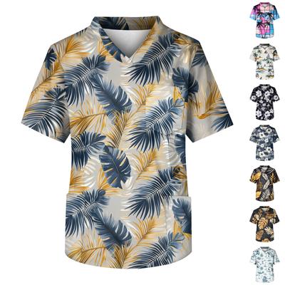 Men's Short Sleeve V-Neck  Print Chest Pocket Care Top