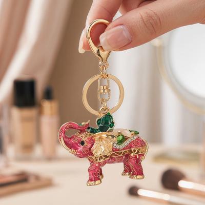 Rhinestone Elephant Keychain Vintage Animal Charm Key Ring Pendant Backpack Bag Purse Decoration Accessory Party Favors