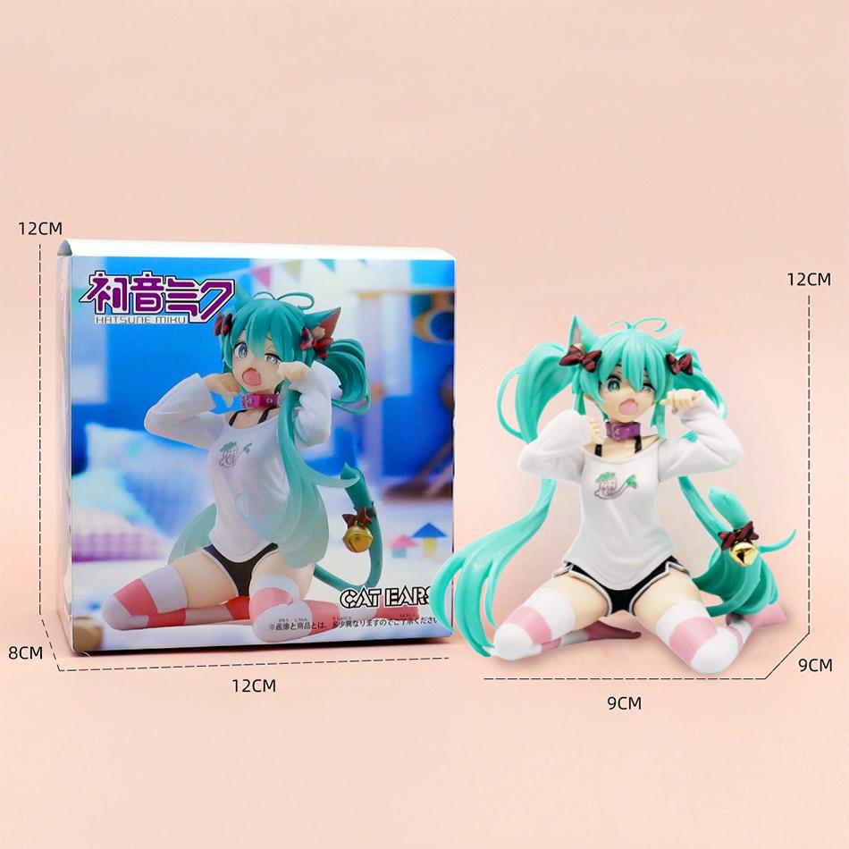 Hatsune Miku Statuetta Azione Carina da Scrivania 12cm Versione Maglietta Gatto. Figurina Anime Ragazza Kawaii Modello Giocattolo Regalo