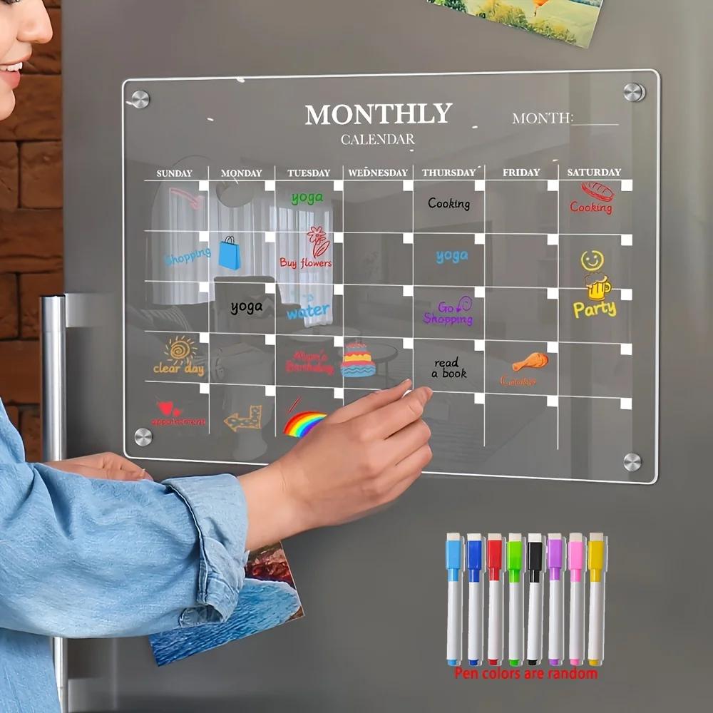 Lavagna bianca acrilica magnetica cancellabile a secco trasparente Calendario cancellabile Lavagna bianca Magnete da frigorifero Planner Lavagna memo riutilizzabile
