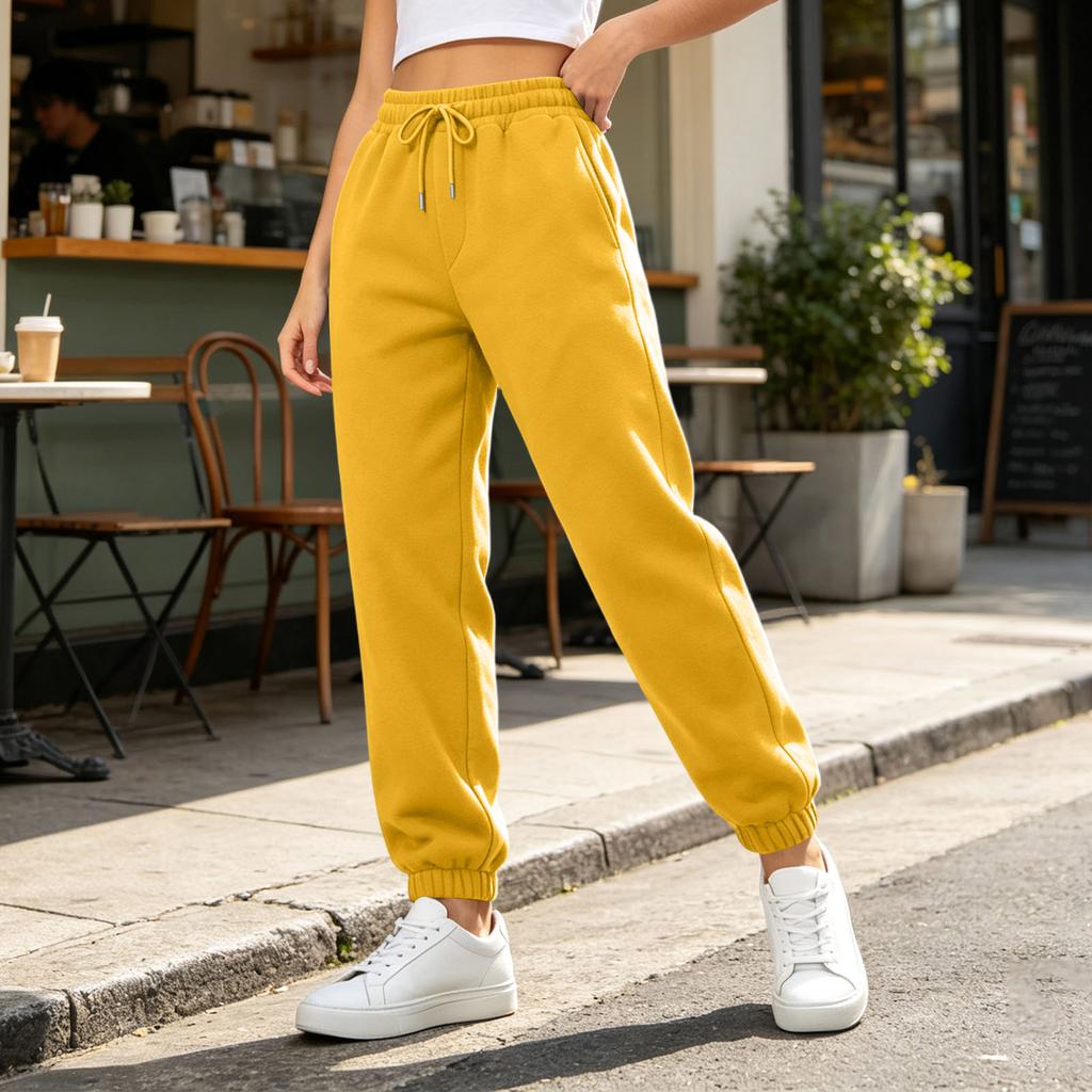 Pantalones de chándal con forro para mujer, color suelto para uso casual diario