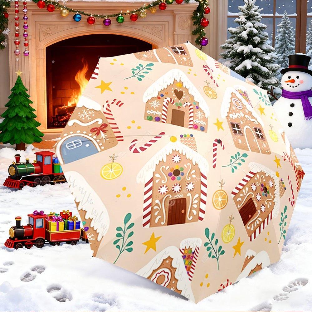 

Portable Folding Umbrella with Gingerbread House Design - Automatic Open/Close, 8-Rib Sturdy Frame, Compact Travel Umbrella fo (as the picture,Iron&8K)