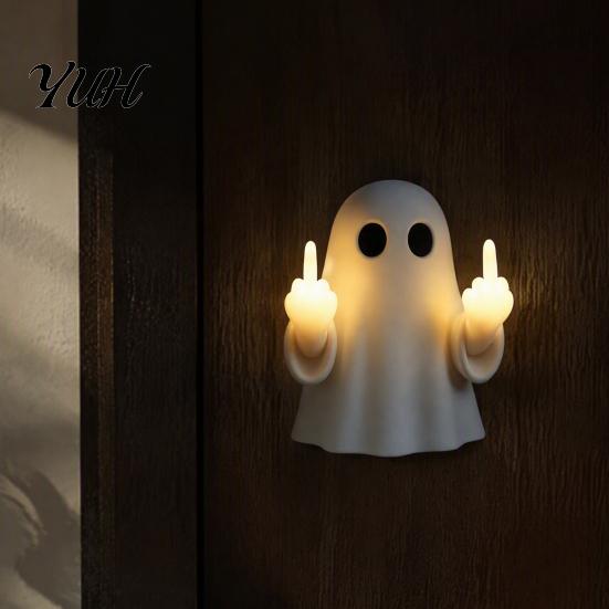 Wiederaufladbare Nachttischlampe 2 Stück Lustige Mittelfinger Geist Nachtlicht, Harz Wandbehang Gruselige Schlafzimmerdeko Lampe, Halloween Licht für Spiel