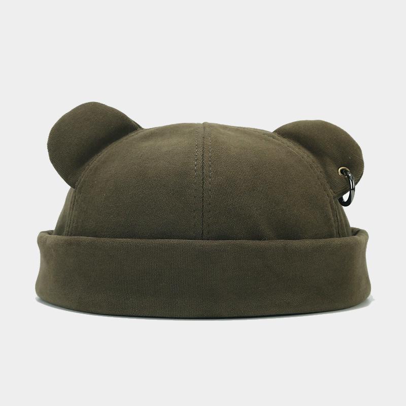 Streetová móda Medvědí uši a železný kroužek Klobouk bez krempy - Unisex Trendy Korejský Hip Hopový Styl