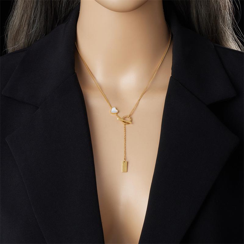 Gold Plated Stainless Steel Heart Shell Ot Toggle Pendant Necklace for Women