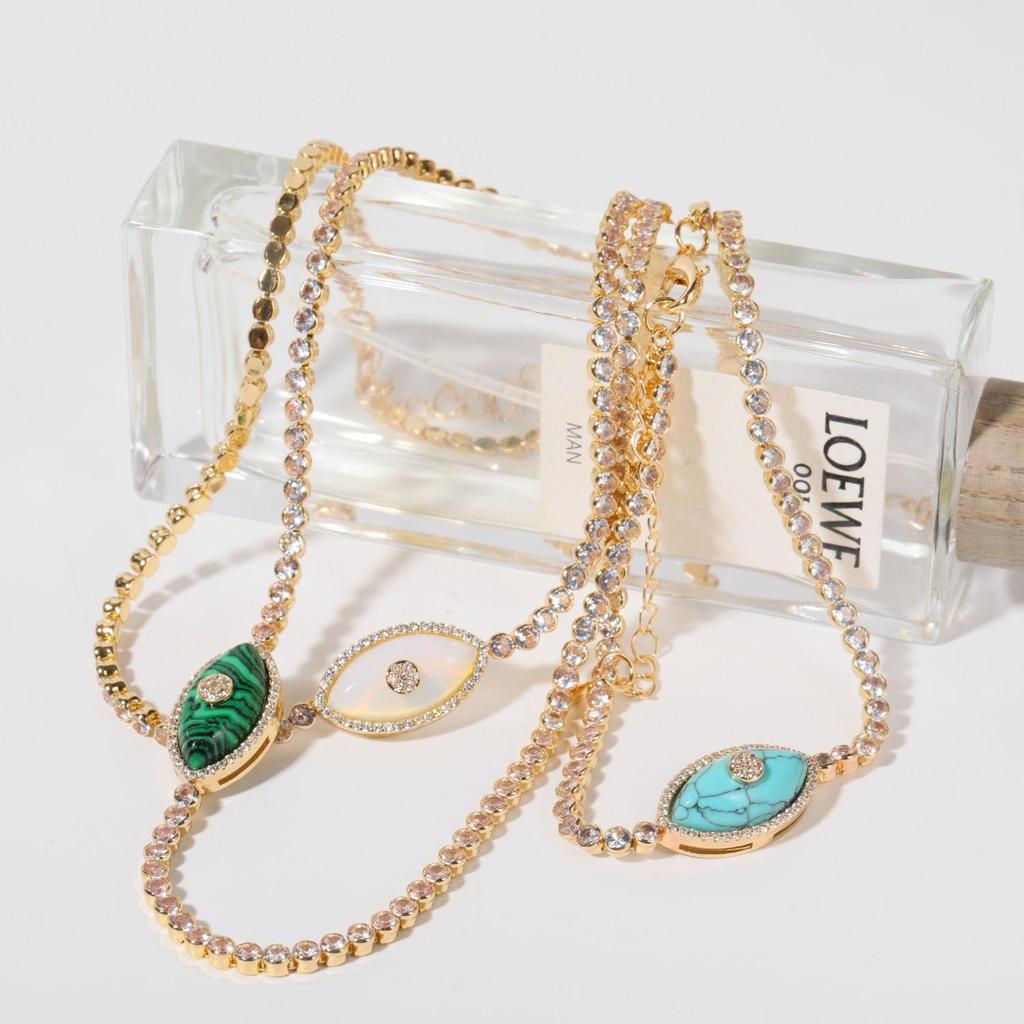 Devil's Eye Gold-Plated Necklace & Bracelet Set with Zirconia Stone, 18K Stainless Steel, European & American Style.