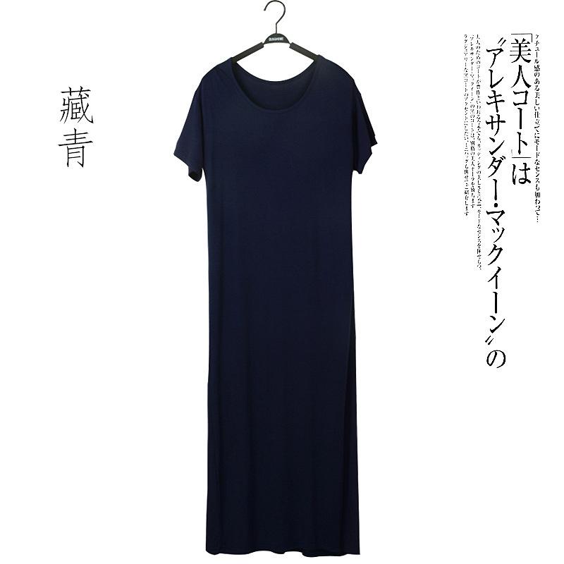 Women's Crew Neck Short Sleeve Modal Maxi Dress Loose Fit Korean Casual Solid Color A Line Long Summer Plus Size Slip Dress