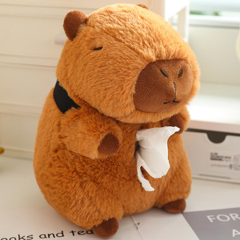 Capybara Plush Car Armrest Tissue Box - Cute, Creative, Multifunctional Pull-Out & Hanging Design