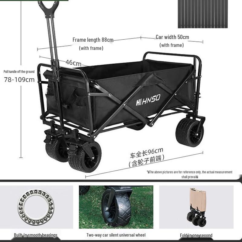 Foldable Outdoor Camping Cart with 10-inch Tank Wheels and Tabletop