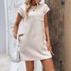 European and American Women's Clothing, Patterned Round Neck Pocket Short-sleeved Loose Women's Dress