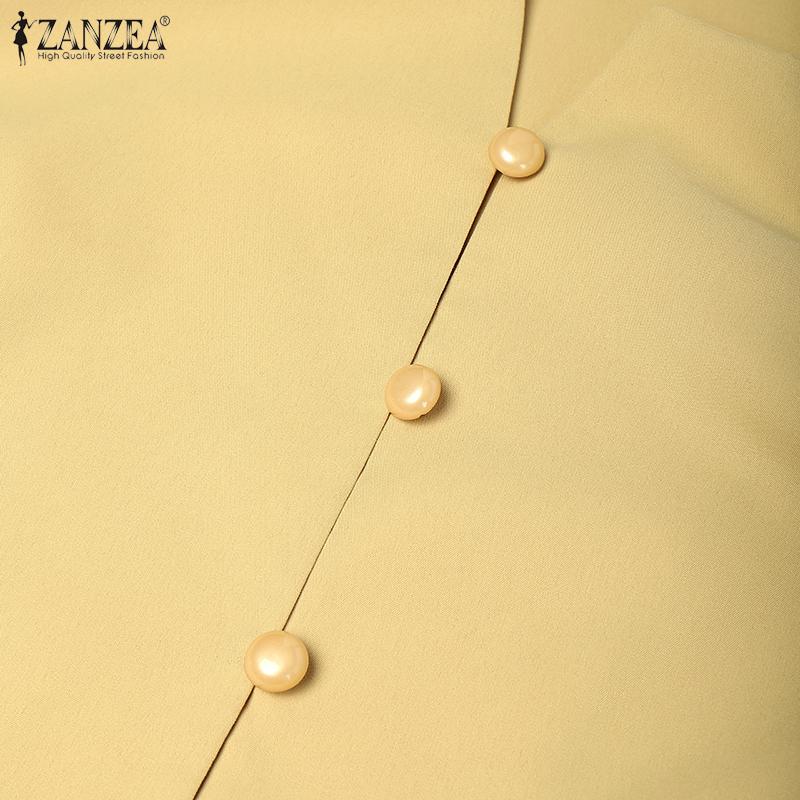 ZANZEA Women Elegant Shirt Collar 3/4 Sleeve Crochet Lace Patchwork Blouse