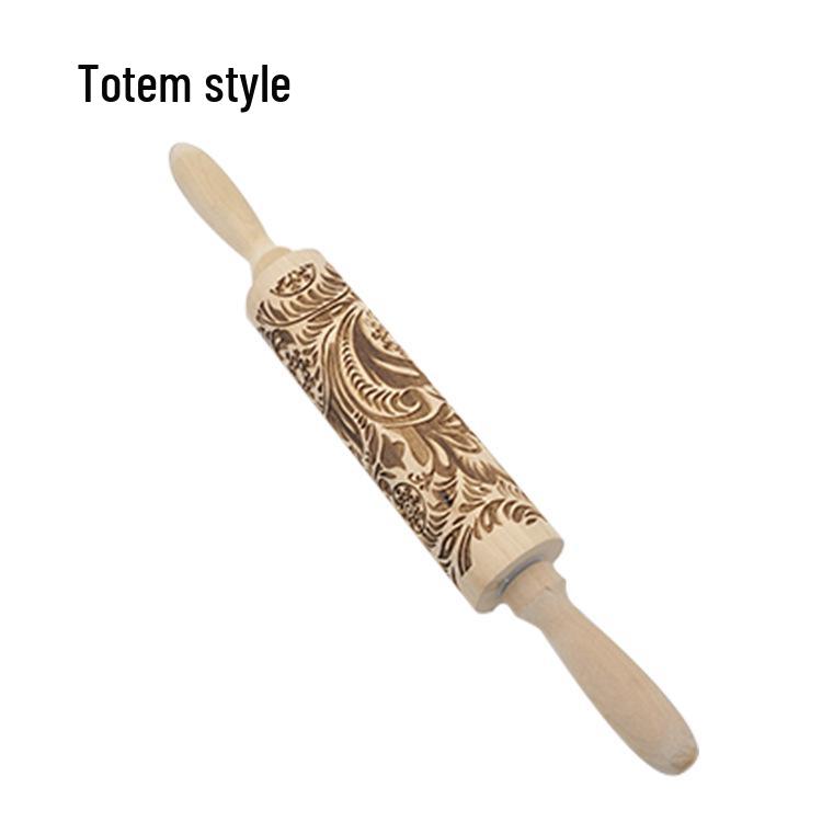 Popular Reindeer Print Laser-Engraved Wooden Rolling Pin for Christmas Cookie Baking