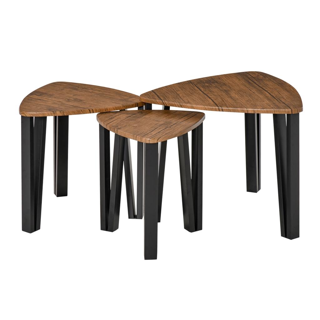 Nest of Tables, Coffee Table Set of 3, Triangle Nesting Tables with Metal Legs, Industrial End Side Table for Living Room, Walnut Wood Grain