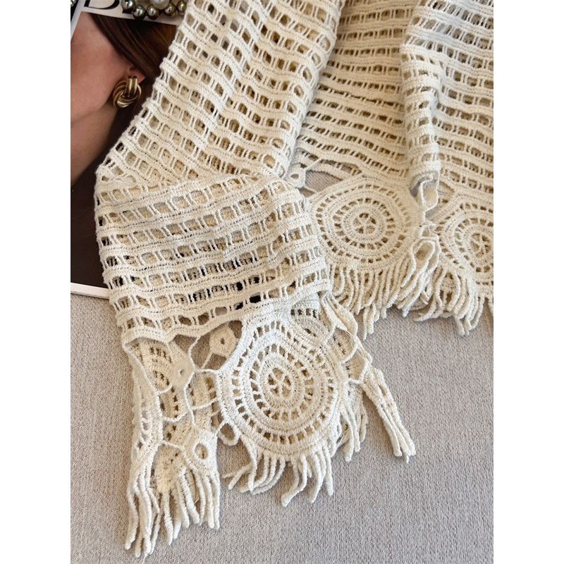 Women Clothing Chubby Girl Spring and Summer New Round Neck Hollow Out Crochet Cover Up Meat Covering Airable Shirt Knitted Sun Protection Clothing