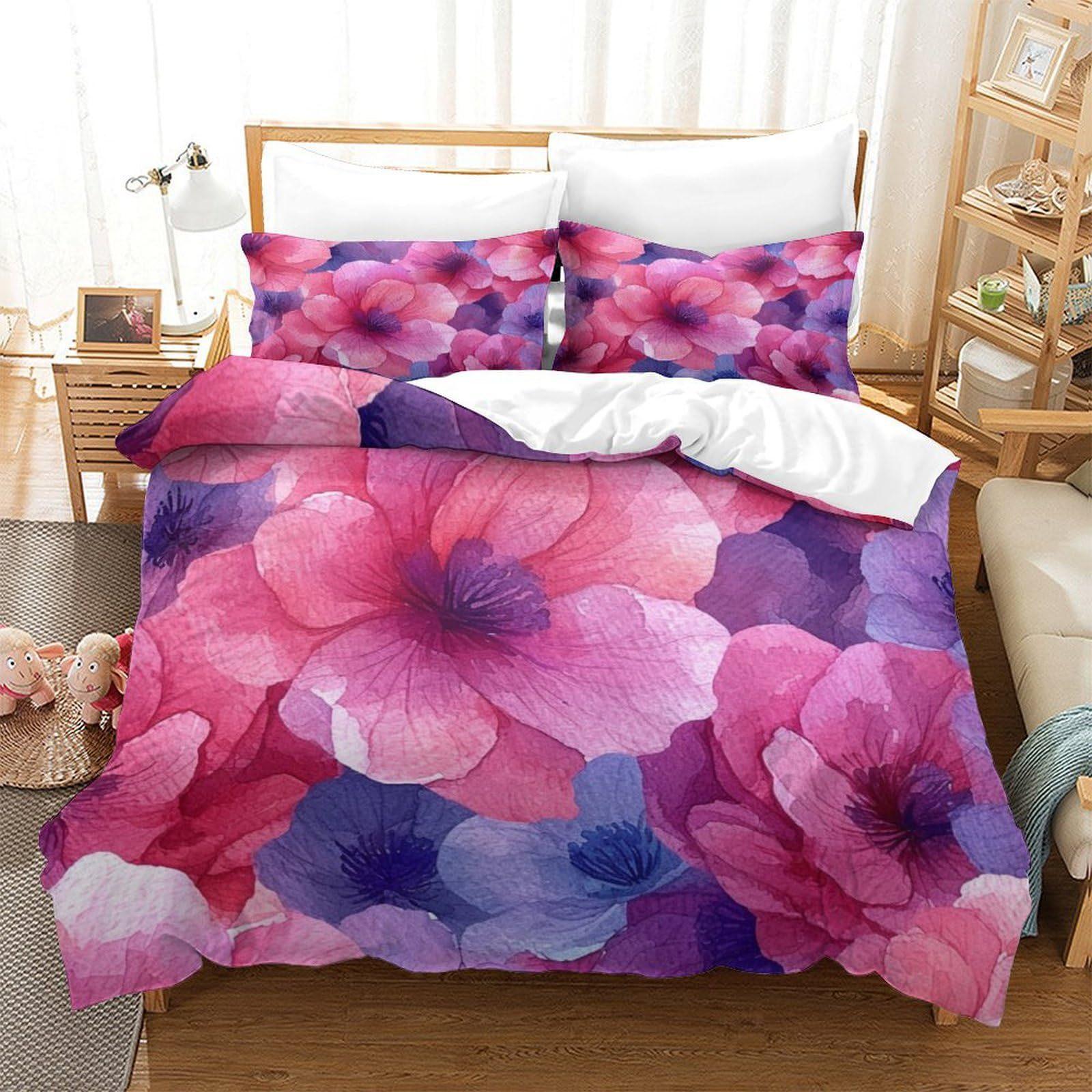 

Фиолетовый Цветочный Принт Постельное Белье Спальный Гарнитур Пододеяльник с Наволочкой Комплект из Трех Предметов EU single 135*200