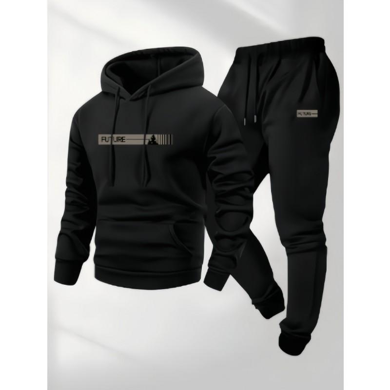 Mens Womens Casual Hooded Sweatshirt Set With Drawstring Pants Winter Warm Fleece Lined Sportswear