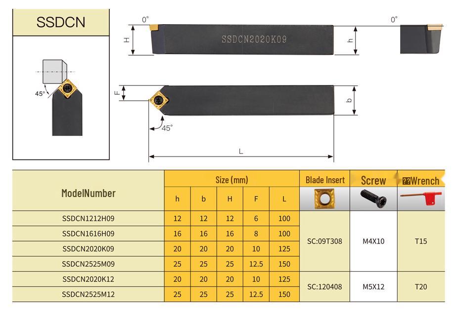 45° Externer CNC-Werkzeughalter Serie SSDCN - H09