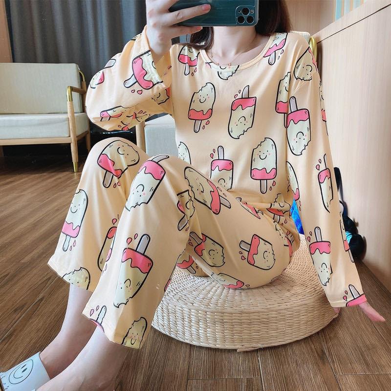 Set Pijama Dama Desen Animat - Cămașă cu Mânecă Lungă și Pantaloni, Haine de Casă pentru Studente Mignone pentru Primăvară și Toamnă