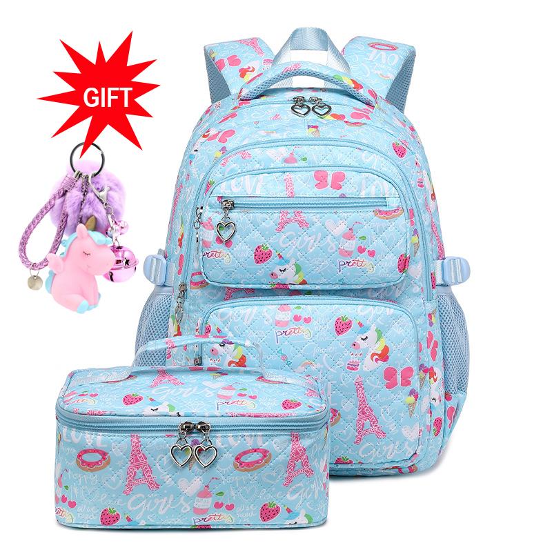 Nowy plecak dla dziewcząt do szkoły podstawowej, zestaw torebek z lunchboxem, duża pojemność, wodoodporny, Mochila Infantil Escolar