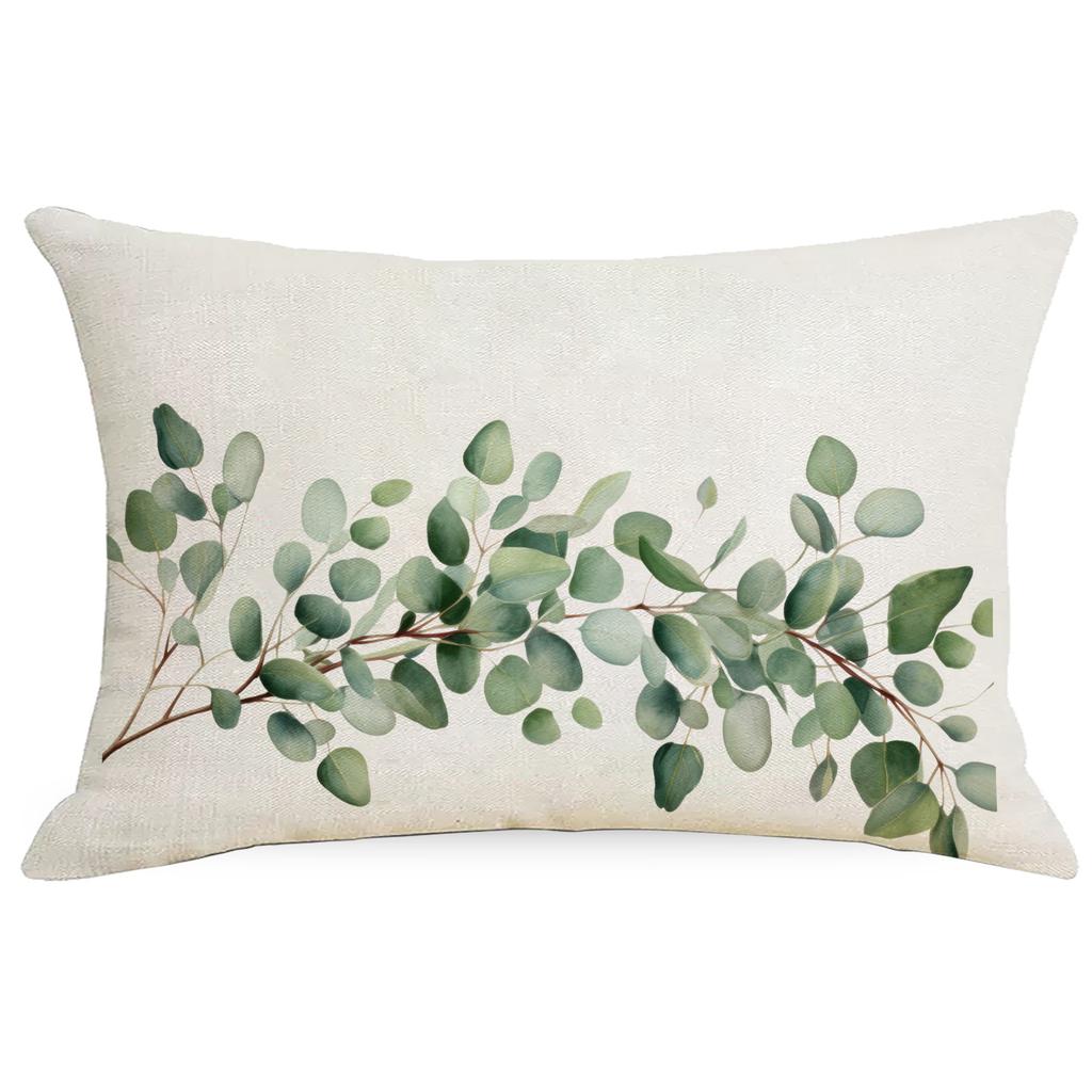 Green Plants and Green Flowers and Plants Series Linen Home Sofa Pillow Case Bedroom Pillow Single Side Print