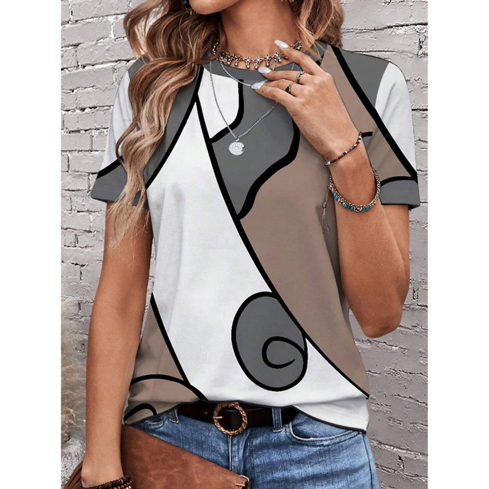 Fashion Summer Irregular 3D Printed T-shirt Women Street Casual Harajuku T-shirt Women Round Neck T-shirt Tops Clothing