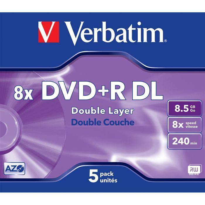 DVD+R Double couche VERBATIM - 8x - 8.5 Go - 240 minutes - Pack de 5