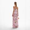 Women's Strapless Sleeveless High Waist Full Swing Maxi Dress French Sexy Printed Chiffon Long Gown