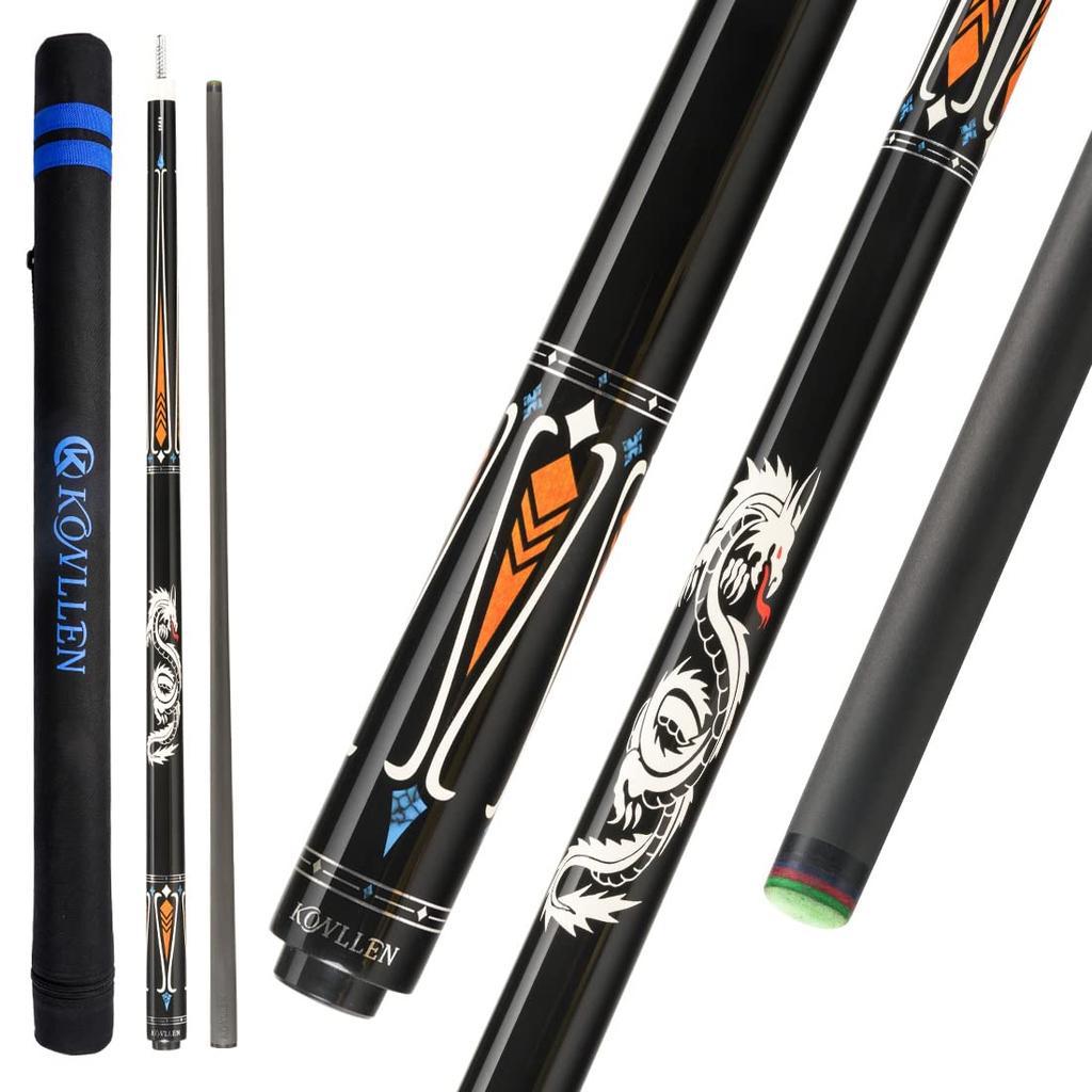 KONLLEN Carbon Fiber Pool Cue Stick, 58-inch, Adult, Full Carbon Technology, Low Deflection Pool Cue, Billiard Cue with 12.5mm Tip (Easy Control, Pro