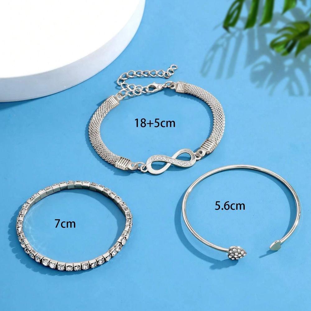 3pcs/set Rhinestone Heart Decor Bracelet