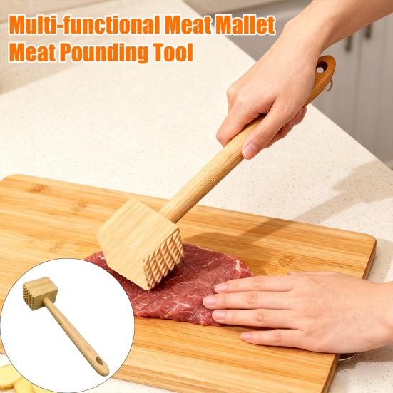 Fleischhammer Doppelseitiger Bambus Fleischzartmacher und Weichmacher Langer Griff Küchenwerkzeug mit Aufhängeloch