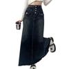 Women's Plus Size High Waist A-line Mid-length Denim Skirt - American Retro Style, Autumn Wear, Raw Edge, Flattering Fit