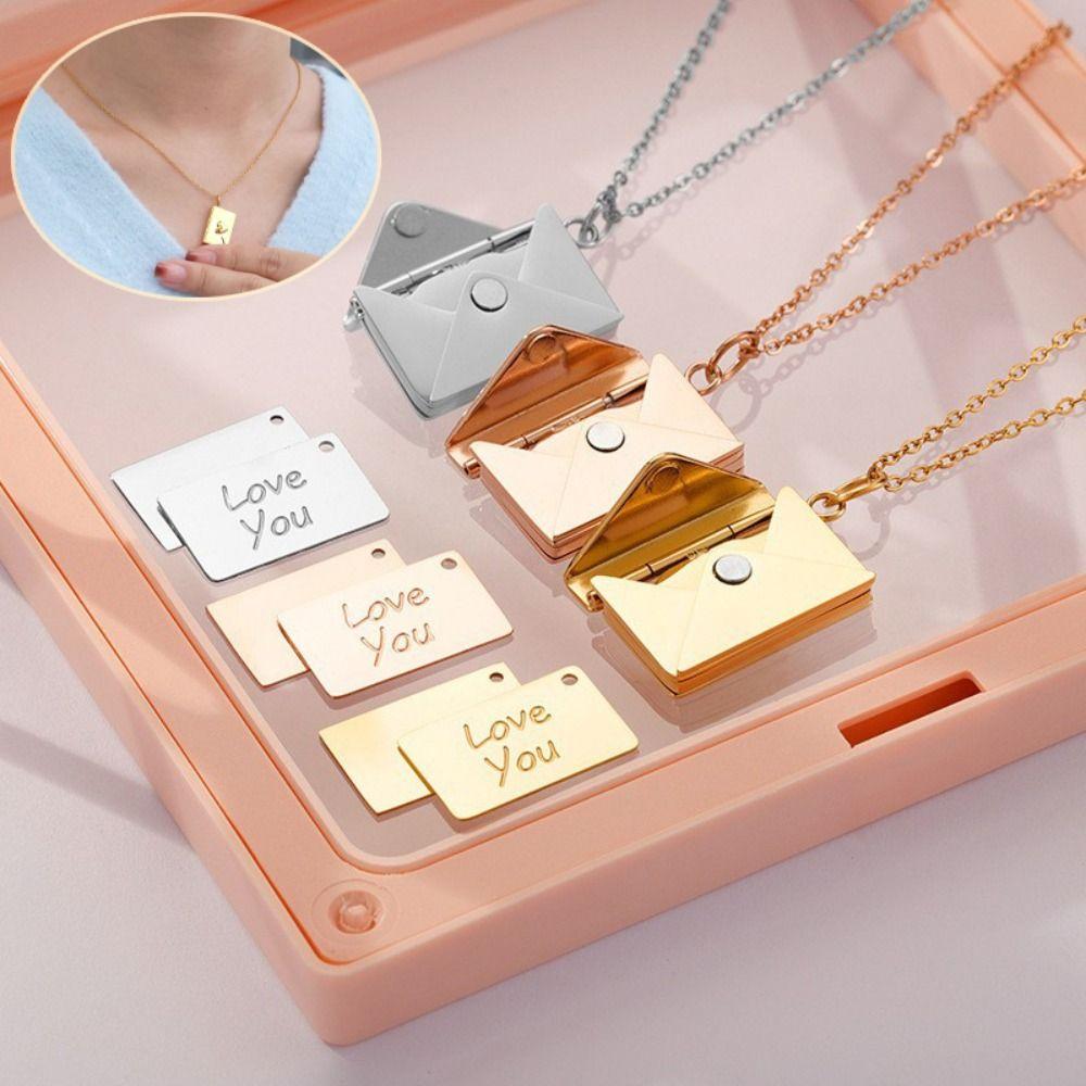 Openable Envelope Necklace Heart Lovers Choker Necklace Chic Pendant Sweater Chain Girls