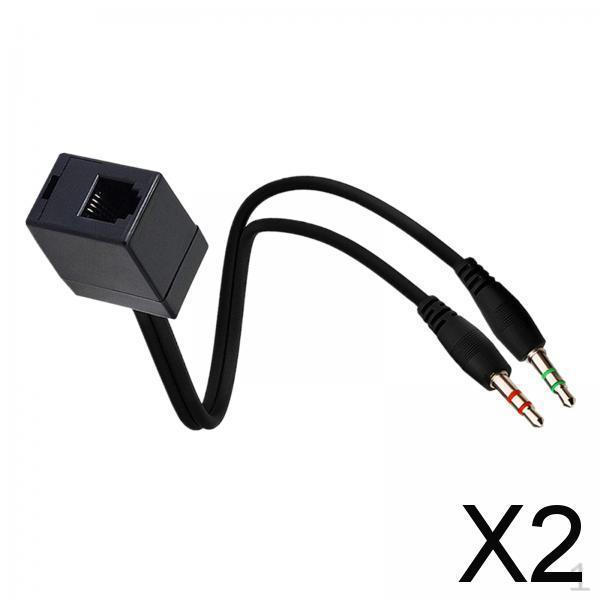 2xProfessional RJ9 4P4C Female to 3.5mm Male Adapter Cable Headphone Telephone Splitter ,
