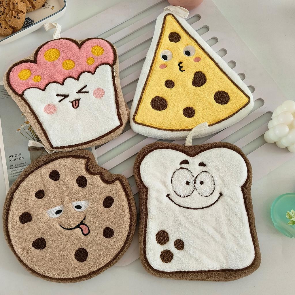 Korean version of cute cartoon hand towel hanging three-layer thickened coral fleece kitchen hand towel