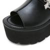 Gdgydh Goth Bat Buckle Mule Sandals for Women Heel Open Toe Thick Platform Summer Shoes Sligbacks Plus Size Black Slip On