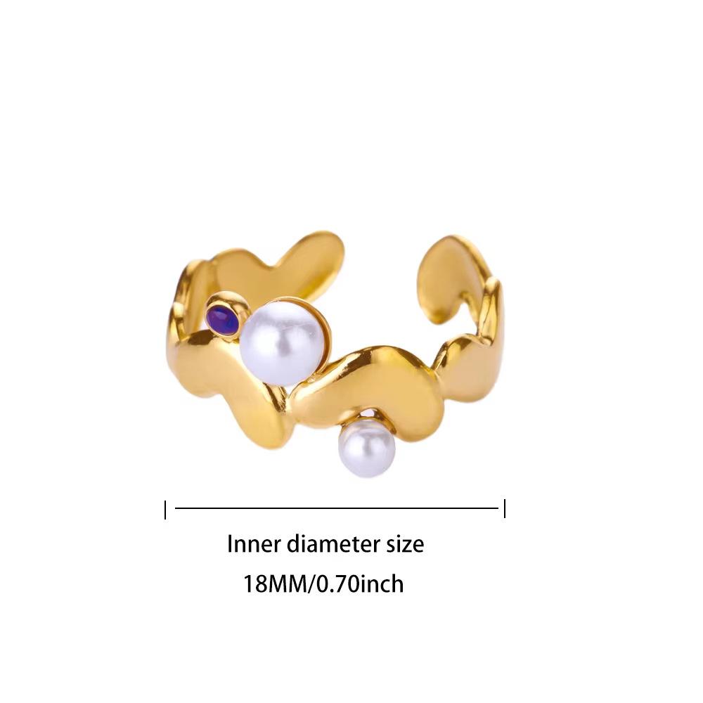 Fashion Wind Moon Butterfly Titanium Steel Ring K Gold Plated Pearl Inlaid Geometric Women's Hand Jewelry