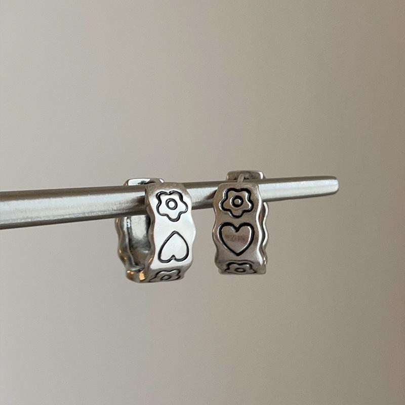 Vintage Heart & Flower Embossed Metal Ear Cuffs for Women