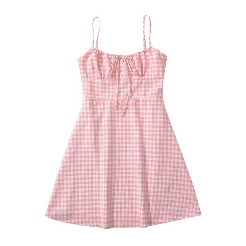 

Kaslead Новое поступление Женская одежда Модный стиль Модный Повседневный Простой Клетчатый Трехцветный Короткий Сарафан Pink L