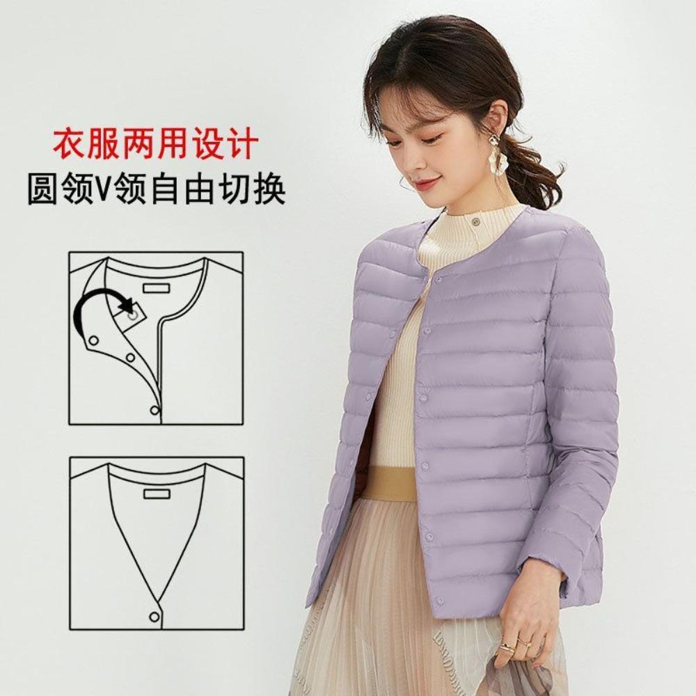 Women's Round Neck Long Sleeve Down Jacket Regular Fit Commuter Style Outerwear