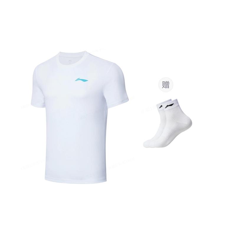 Li Ning Badminton Collection T Shirts Unisex White Crew Neck Moderate Straight Fit AHST347-3