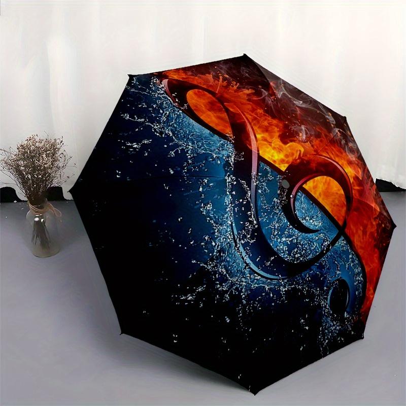 Flame & Water: Treble Clef Music Note Art PrintUmbrella, Portable 3-Fold Compact Umbrella,Christmas Gift ES440