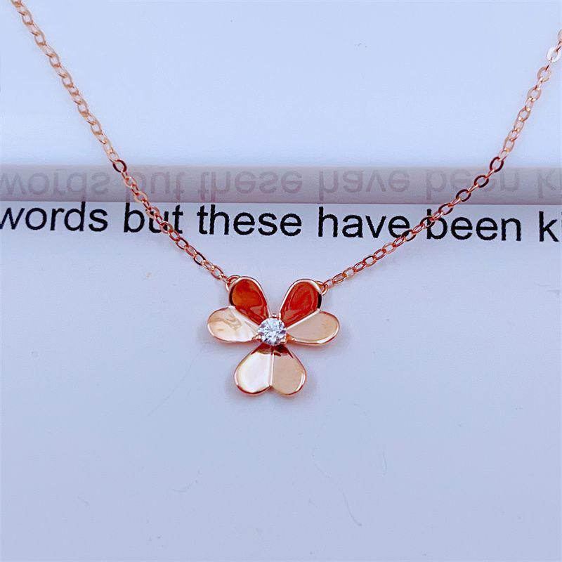 

Exquisite Russian 585 Purple Gold Lucky Grass Color Gold Necklace Plated Rose Gold Plain Gold Fashion Small Flower Collarbone Chain 45+5cm