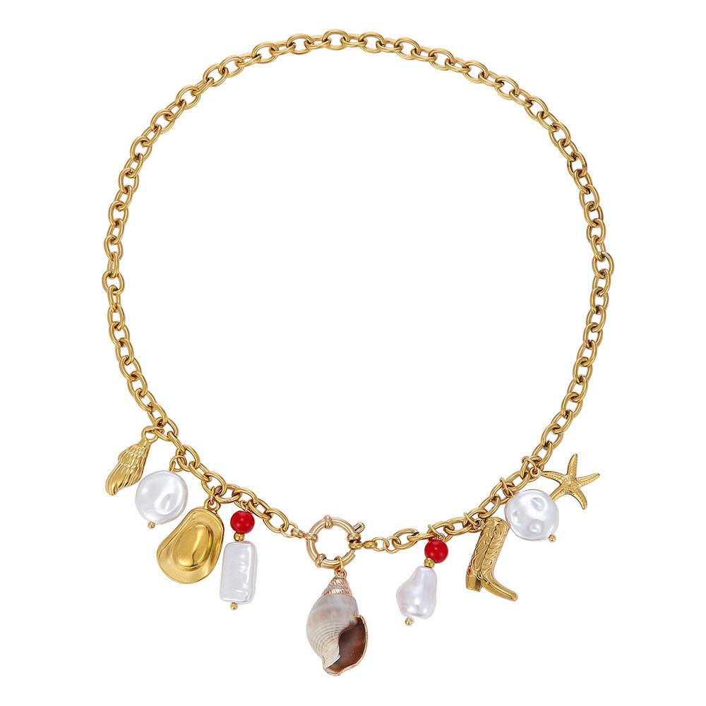 Collier Ocean Star en acier inoxydable avec pendentif coquillage géométrique pour un style unisexe