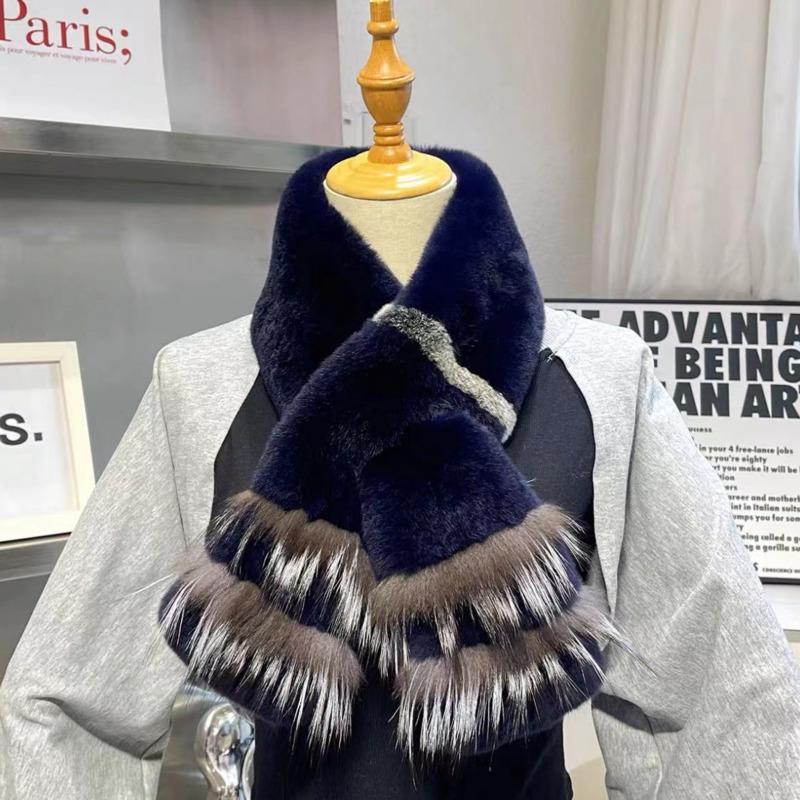 Real Rex Rabbit Fur Scarf women Winter Warmth Thick Double-sided Fur Scarves with fox fur Natural Fur Mufflers Lady Fur Scarf