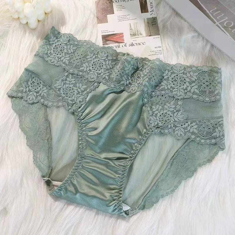 Dames Zomer Sexy Puur Verlangen Kant Satijn Effen Kleur in Taille Driehoek Slipje